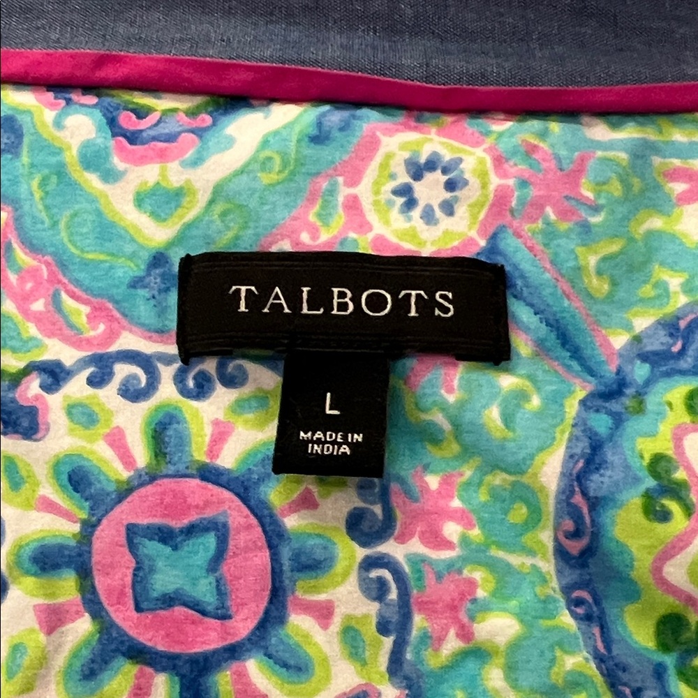 Talbots Green And Blue Patterned Button Down Shirt - image 4